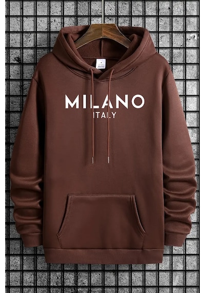 Milano Baskılı Oversize Sweatshirt Kahverengi