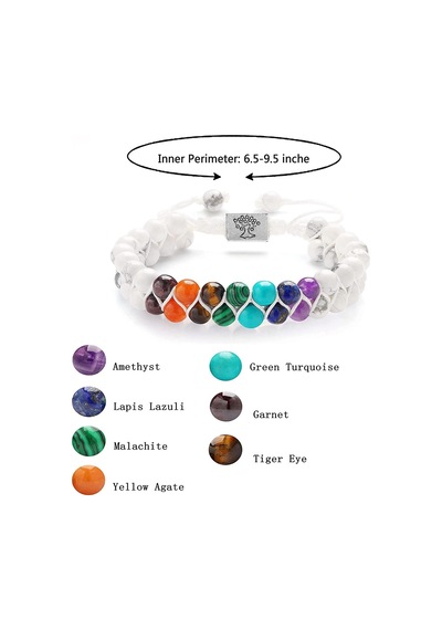 Valkyrie 7 Çakra Doğal Taş Bileklik Howlite Beyaz Ayarlanabilir Makrome Unisex  Bilekliği Beyaz