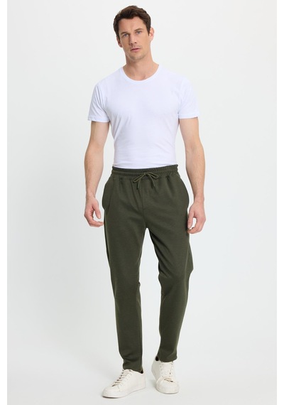 Tudors Erkek Regular Fit Klasik Kesim Beli Lastikli Bağcıklı Koyu Haki Jogger Pantolon-41773 Koyu Yeşil