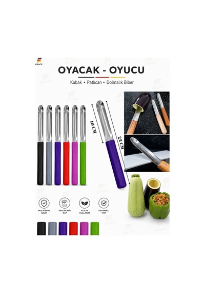 Ahşap Saplı Patlıcan, Kabak, Patates, Biber Oyma Bıçağı - Oyacak 1 Adet Kırmızı