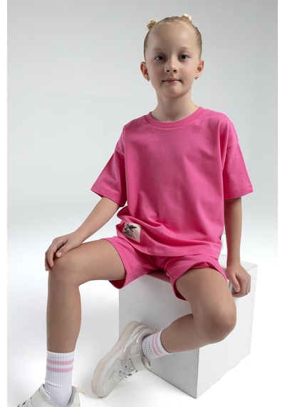 Roly Poly Garson Kız Çocuk %100 Pamuklu Regular Rahat Kesim Kısa Kollu Bermuda Şortlu Pijama Takım Fuşya