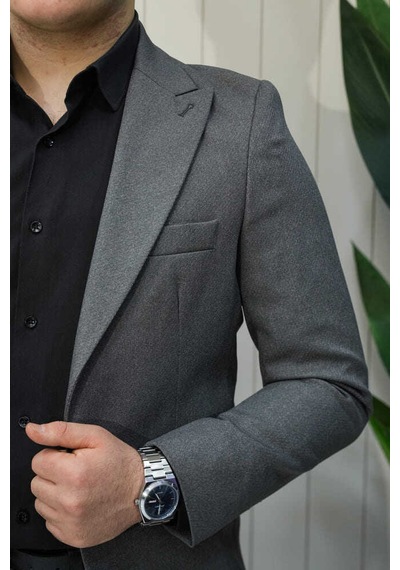 Bys Beystil Sivri Yaka Gri Ceket Simon- Slim Fit