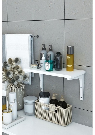 Tekli Dekoratif Duvar Rafı, Kitaplık Ve Organizer, Banyo, Mutfak, Balkon Beyaz