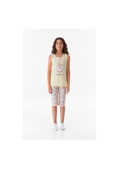 Fullamoda Baskılı Bisiklet Yaka Kız Çocuk Pijama Takımı 24mıcg631212232-sarı 24MICG631212232-Sarı