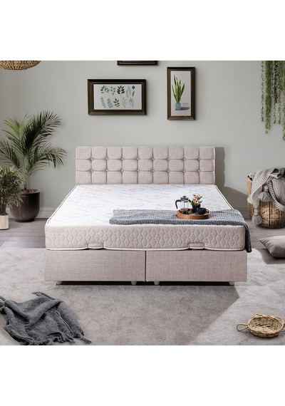 Venedik Çift Kişilik Baza Başlık Letto Yatak Seti - Krem 160 x 200