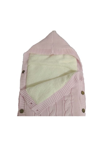 % 100 Organik İçi Polarlı Kapüşonlu Düğme Detaylı Triko Bebe Kundağı 75 X 40 Cm 1068 Pembe Pembe