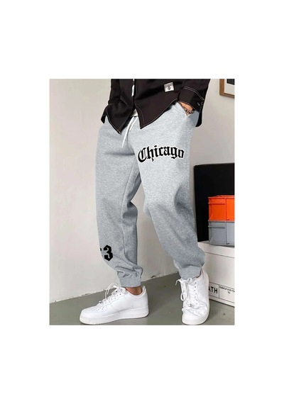 Tarzsokak Sporsity Letter Graphic Slant Pocket Eşofman Altı Gri
