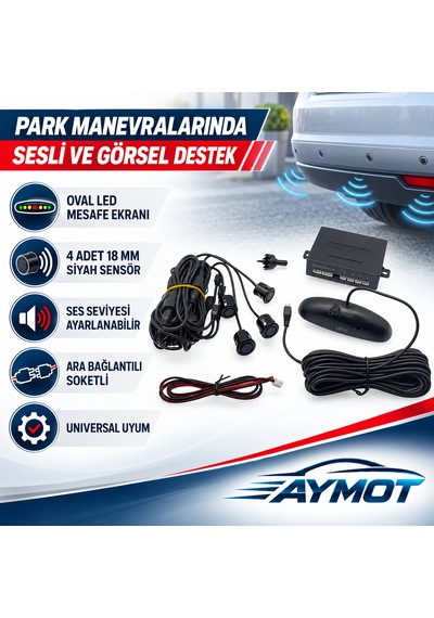 Forza Universal Sesli Ve Led Ekranlı Siyah 4 Sensörlü Park Sistemi 18 Mm