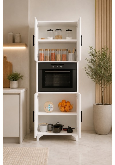 Renazzo %100 Mdf Çok Amaçlı 4 Kapaklı Büyük Boy Fırın Kiler Balkon Beyaz