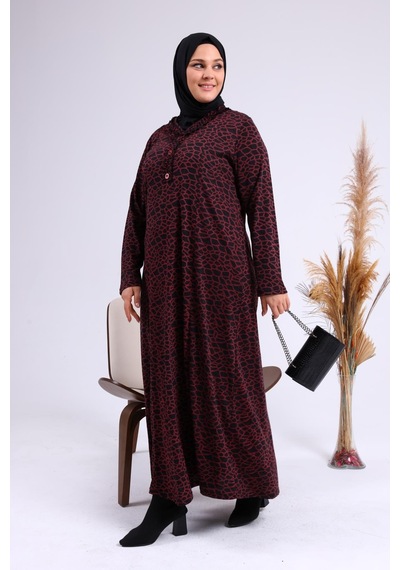 Kadin Gunluk Elbise Tesettur Leopar Desenli Buyuk Beden Elbise 001