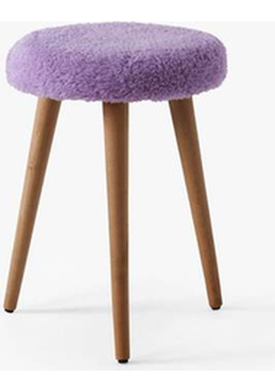 Modern Ahşap Ayaklı Teddy Kumaş Tabure Makyaj Masası & Ayak Dinlendirme Elegant Mor Mor