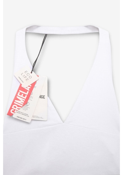Grimelange MORIENNE Kadın Halter Yaka Kalın Askılı Sırtı Açık Crop Beyaz Bluz