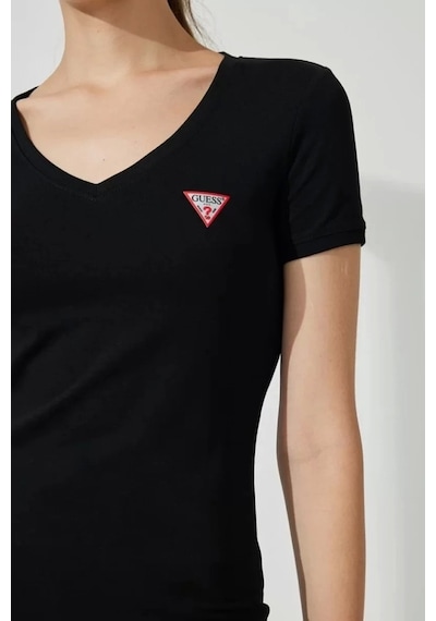 Guess Kadın Üçgen Logolu Siyah T-shirt Siyah