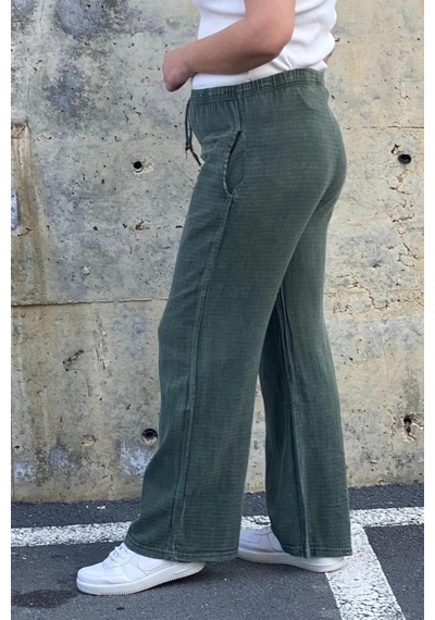 Mia Butik Kadın Haki Keten Pantolon Haki