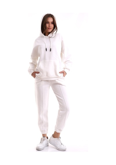 Winmoda34 Boyfriend Oversize Eşofman Takımı Kapüşonlu BEYAZ