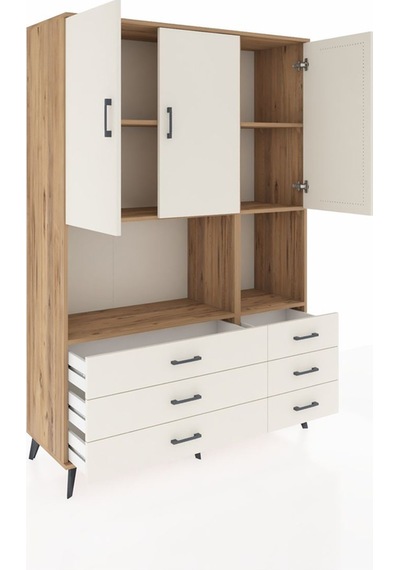 Hyperion Dolap 6 Raflı 6 Çekmeceli 3 Kapaklı 132x44x195 Çam-a... Çam