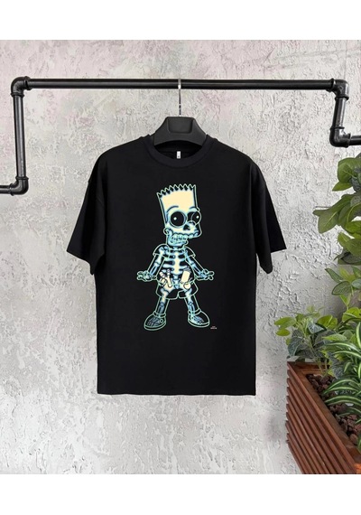 Barlashive Çoçuk Bisiklet Yaka Kısa Kol Baskılı T-shirt - Siyah Çok Renkli