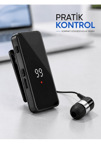 Klipsli Tek Kulaklıklı Kablosuz Bluetooth Kulaklık Dijital Ekranlı Taşınabilir Model Belirtilmemiş