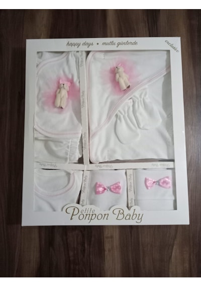 Petite Ponpon Baby 10 Lu Hastane Çıkışı Seti Ayıcık Baskılı Pembe Beyaz - Pembe