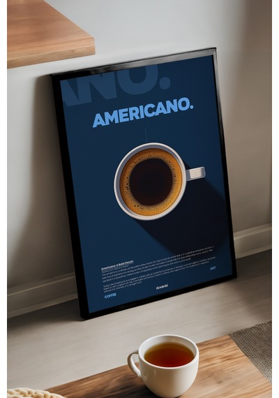 Americano Kahve Siyah Ahşap Çerçeveli Poster, Dekoratif Duvar Tablosu