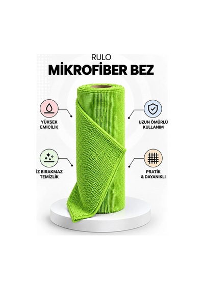 20 Li Rulo Mikrofiber Temizlik Bezi 25x30 Cm Yıkanabilir Kopart Kullan Süper Emici İz Bırakmaz Yeşil