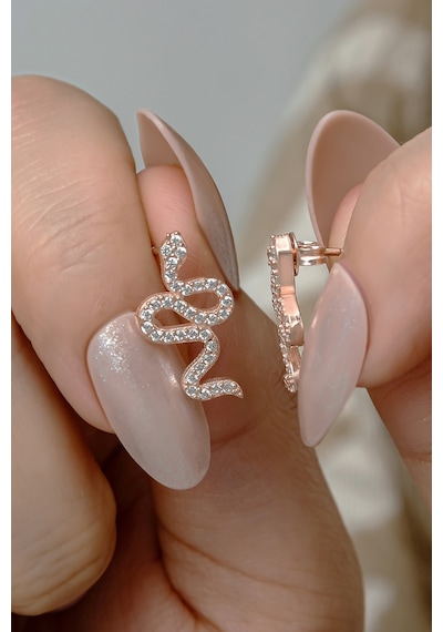 Nereze 925 Ayar Gümüş Rose Kaplama Yılan Model Küpe