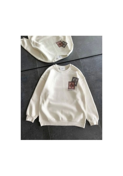 Butik İstanbul Bisiklet Yaka Baskılı Sweatshirt - Beyaz