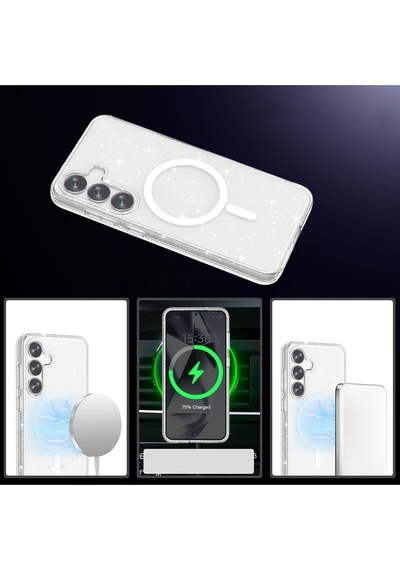 Galaxy S25 Kılıf Magsafe Şarj Özellikli Parlayan Simli Saydam Renkli Allstar Kapak