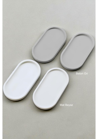 Beton Gri Oval Tepsi El Yapımı Modern Takı, Mum Ve Aksesuar Düzenleyici Sade Beyaz