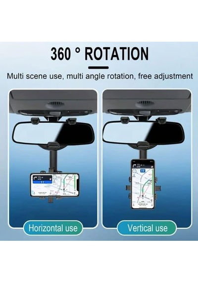 Araba Dikiz Aynası İçin Cep Telefonu Tutucu 360 Derece Dönebilen Ayarlanabilir Çok Fonksiyonlu Kolay Montaj 2 Mixed