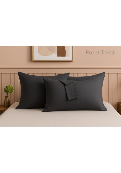 Antrasit Pamuk Kumaş Kapaklı Yastık Kılıfı 2 Adet 50 X 70 Cm