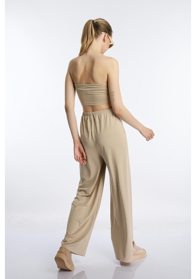 Quhox Kadın Allegro Kumaş Askısız Crop Top Vizon