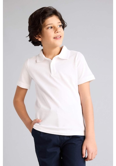 Defacto Regular Fıt Polo Yaka Basıc Düz Pike Kısa Kollu Polo Tişört Erkek Çocuk K1689a626smwt34 Beyaz-wt34