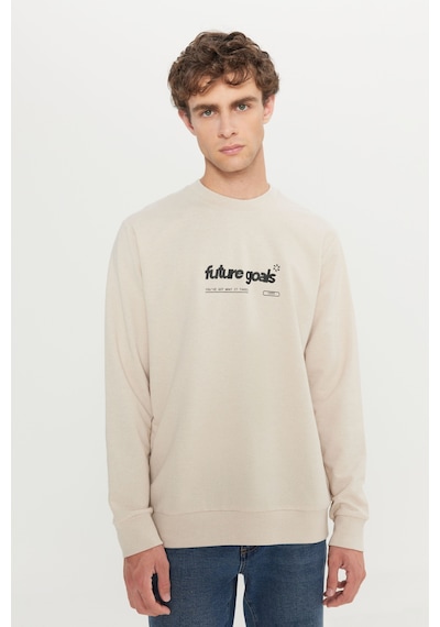 AC&Co / Altınyıldız Classics Erkek Bej 2 İplik Pamuklu Standart Fit Normal Kesim Bisiklet Yaka Sweatshirt Bej