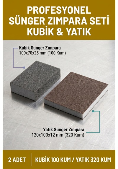 Sünger Zımpara Seti 100 Kum Kubik Ve 320 Kum Yatık El Zımparası 2 Adet
