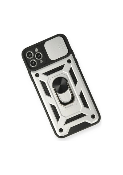 Apple Apple iPhone Uyumlu 11 Pro Kılıf Pars Lens Yüzüklü Silikon - Gümüş Düz Renkli