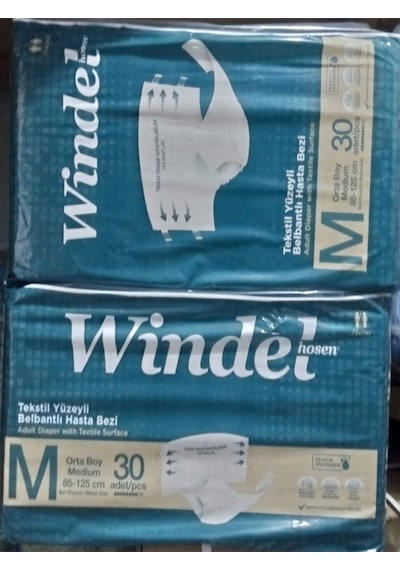 Textil Yüzeyli Yetişkin Hasta Bezi Orta Boy Windel 85-125 Cm Large 2x30 60 Adet M