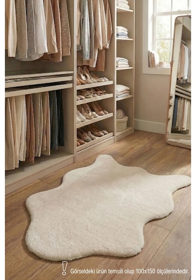 Çam Halı Poly Rpppost1005 Krem Peluş Post Şeklinde Halı-salon-antre-oturma Odası-yumuşak-kaymaz Taban-yıkanabilir
