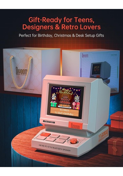 Minitoo Retro Pc-style Bilgisayar Hoparlörü, Akıllı Piksel Ekranı Ve Kendi Resimlerinizi Oluşturma Özelliği, Bluetooth Ve Usb Ses, Beyaz Gürültülü Alarm/zamanlayıcı, Yatak Odası İçin