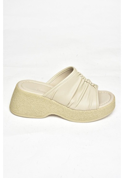 Fox Shoess996443009 Bej Kalın Tabanlı Kadın Terlik Bej