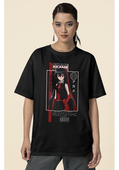 Sevbano Tasarım Akame Ga Kill Baskılı Unisex Oversize Anime Dizi Karakter Siyah
