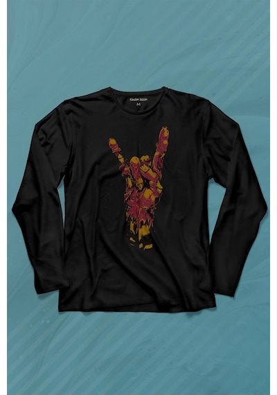 Hey There Rock Hand Rockstar Urban Uzun Kollu Tişört Baskılı T-shirt 001