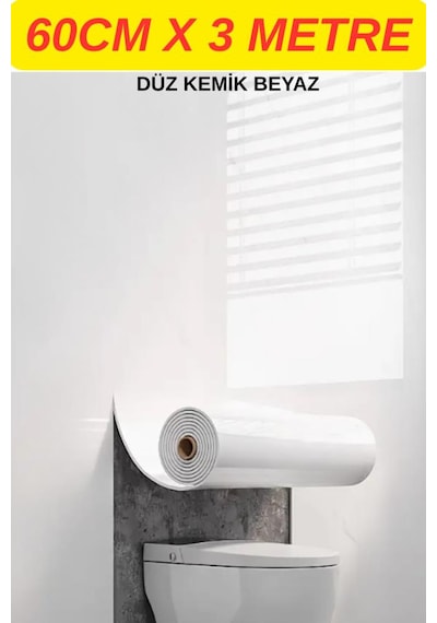 Kendinden Yapışkanlı 60cm X 3 Metre Rulo Düz Kemik Beyaz Parlak Kaplama Köpük Duvar Paneli Kağıdı