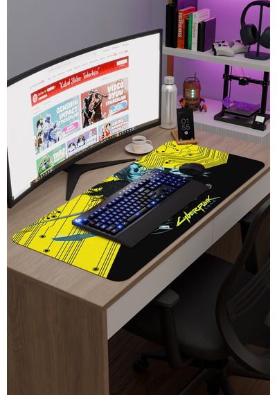 Cyberpunk 2077 Kaymaz Dikişli Kauçuk Oyuncu Mousepad V4 - 90x40 Xxl Gaming Mouse Pad Fare Altlığı