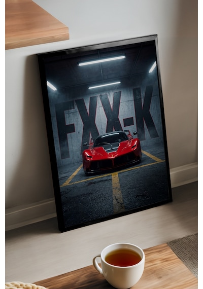 Ferrari Fxx K Siyah Ahşap Çerçeveli Poster, Dekoratif Araba Duvar Tablosu