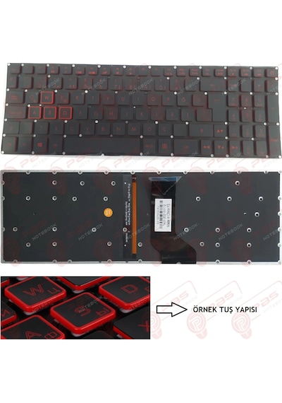 Acer Nitro 5 An515-42-r9g6 Uyumlu Klavye Kırmızı Tuş Takımı Led Işıklı Tuş Seti Türkçe