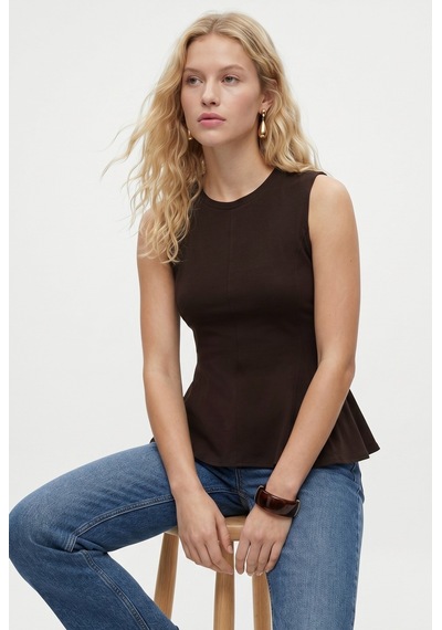 Ritnice Kadın Rowe %100 Pamuk Peplum Sıfır Kol Kahverengi Bluz
