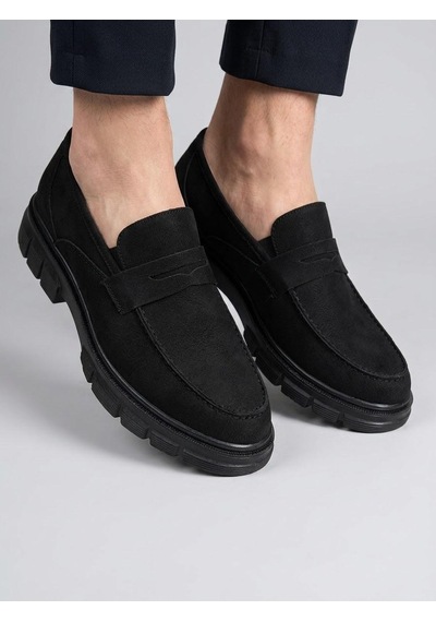 Beren Erkek Siyah Nubuk Deri Ortopedik Taban Penny Loafer Casual Günlük Ayakkabı