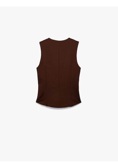 Koton V Yaka Düğmeli Slim Fit Kahverengi Kadın Yelek 6wak30093ek Kahverengi