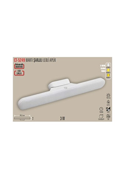 Ct-5249 Martı Kabinet Ray Tipi Göz Dostu Led Işık 3200k-4000k-6400k Şarj Edilebilir